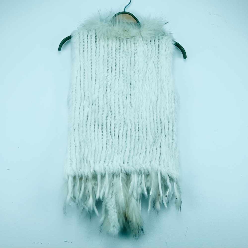 Dolce Cabo Rabbit Fur Vest with Raccoon Trim Ivory Multi Size Small - Picture 3 of 15
